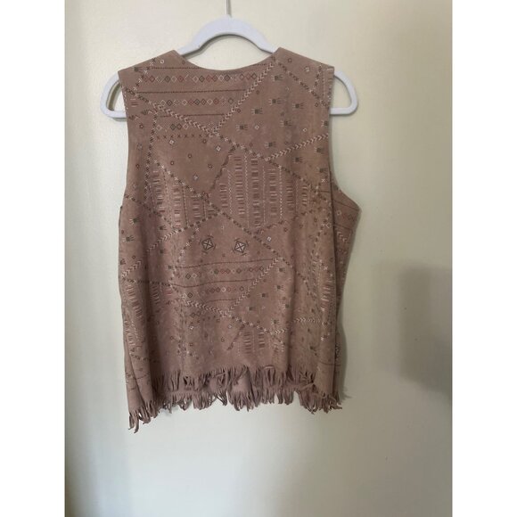 Tan Fringe Button-Up Vest 1X Bentley Plus Aztec Southwestern Rodeo - Picture 10 of 11